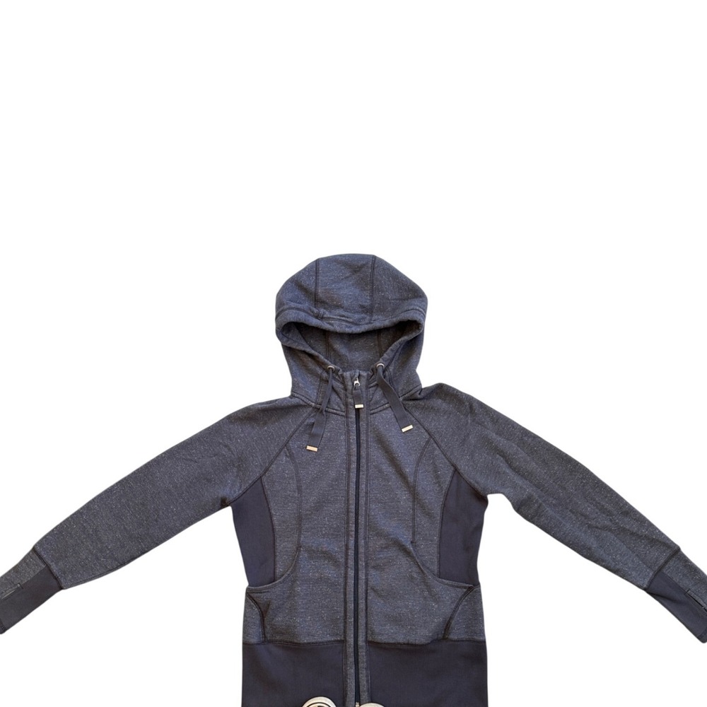Zella Full Zip Hoodie Womens L Gray Space Dye Athletic Jacket Thumbholes Good